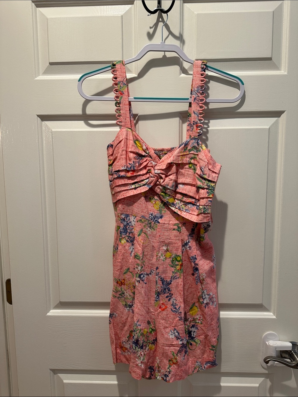 Anthropologie Pink Floral Tie-Front Dress with Blue & Yellow Accents